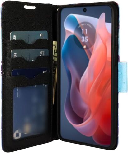 Zase Moto G Power 5G (2024) Wallet Phone Case Purse Protective Premium PU Leather Magnetic Closure w/Kickstand ID Card Slot Wrist Strap Cute Design for Motorola G Power 2024 (Black Pink Butterfly) in Saudi Arabia