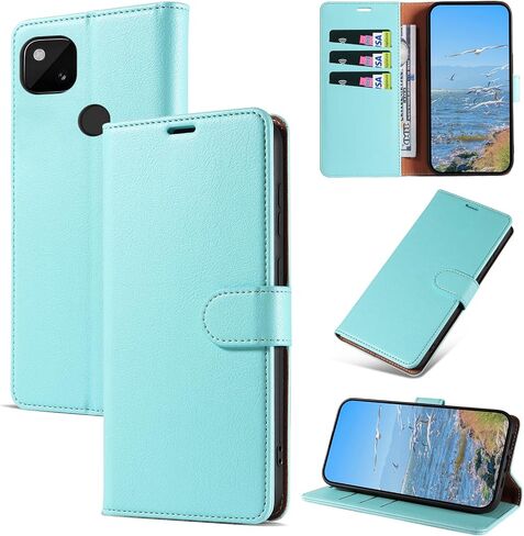 Case for Google Pixel 4A 4G, RFID Blocking PU Leather Wallet Case with Card Holder, Magnetic Flip Cover Compatible with Google Pixel 4A 4G, Green in Saudi Arabia