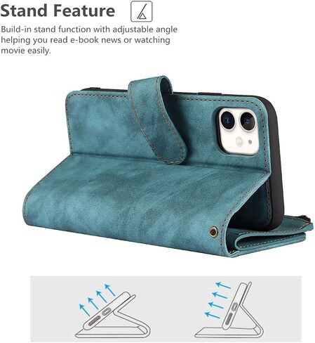 حافظة iCoverCase لهاتف iPhone 11 مع حامل بطاقة وحزام معصم، فتحات بطاقات بمسند من جلد البولي يوريثان وجيب مغناطيسي [قابل للفصل] حافظة قلاب مقاس 6.1 بوصة (أزرق) in Saudi Arabia