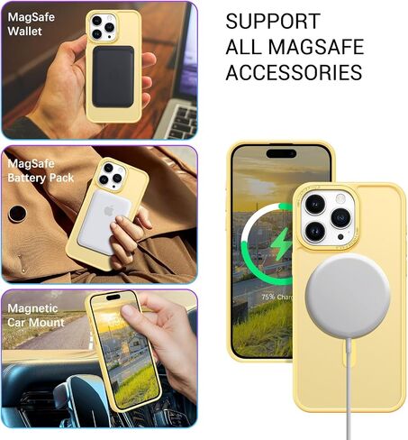 BENTOBEN for iPhone 15 Pro Case Phone Case iPhone 15 Pro Magnetic[Compatible with MagSafe] Translucent Matte Slim Shockproof Anti-Fingerprint Anti-Scratch Protective Case for iPhone 15 Pro 6.1’’Yellow in Saudi Arabia