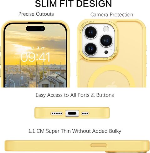 BENTOBEN for iPhone 15 Pro Case Phone Case iPhone 15 Pro Magnetic[Compatible with MagSafe] Translucent Matte Slim Shockproof Anti-Fingerprint Anti-Scratch Protective Case for iPhone 15 Pro 6.1’’Yellow in Saudi Arabia