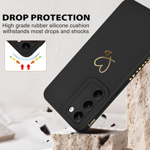 حافظة لهاتف سامسونج جالاكسي S23 الترا للفتيات والنساء، حافظة هاتف بنمط قلب الحب اللطيف، غطاء واقٍ من السيليكون السائل المرن مقاوم للصدمات لهاتف سامسونج جالاكسي S23 الترا اسود in Kuwait