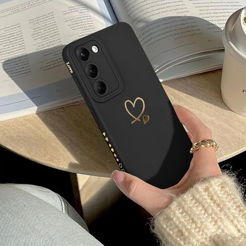 حافظة لهاتف سامسونج جالاكسي S23 الترا للفتيات والنساء، حافظة هاتف بنمط قلب الحب اللطيف، غطاء واقٍ من السيليكون السائل المرن مقاوم للصدمات لهاتف سامسونج جالاكسي S23 الترا اسود in Kuwait
