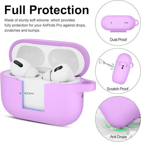 غطاء حافظة AirPods Pro الجيل الثاني/الأول مع سلسلة مفاتيح، ملحقات واقية من السيليكون الناعم مضادة للغبار لعلبة شحن Apple AirPods Pro 2 2022/2019، شاشة LED أمامية مرئية، أسود in Kuwait