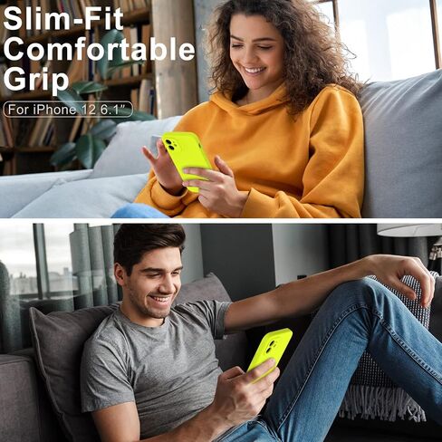 DEENAKIN Compatible with iPhone 12 Case with Screen Protector - Silky Silicone - Enhanced Camera Cover - 16ft Drop Tested - Slim Fit Protective Phone Case for Men Women Girls 6.1" - Black in Saudi Arabia