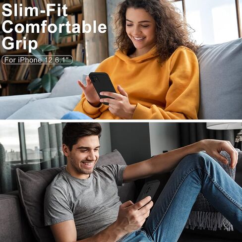 DEENAKIN Compatible with iPhone 12 Case with Screen Protector - Silky Silicone - Enhanced Camera Cover - 16ft Drop Tested - Slim Fit Protective Phone Case for Men Women Girls 6.1" - Black in Saudi Arabia