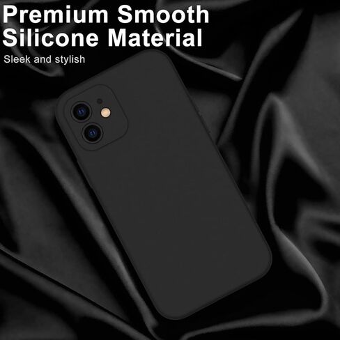DEENAKIN Compatible with iPhone 12 Case with Screen Protector - Silky Silicone - Enhanced Camera Cover - 16ft Drop Tested - Slim Fit Protective Phone Case for Men Women Girls 6.1" - Black in Saudi Arabia