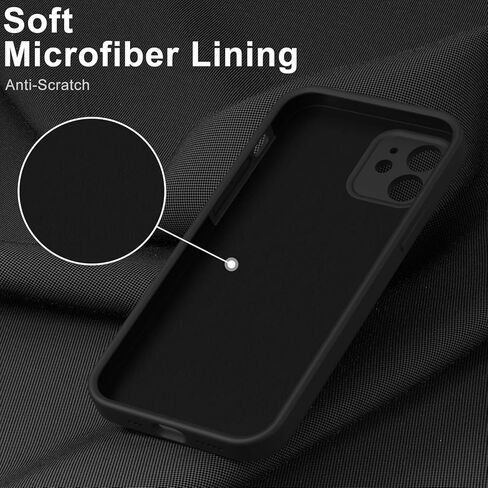 DEENAKIN Compatible with iPhone 12 Case with Screen Protector - Silky Silicone - Enhanced Camera Cover - 16ft Drop Tested - Slim Fit Protective Phone Case for Men Women Girls 6.1" - Black in Saudi Arabia