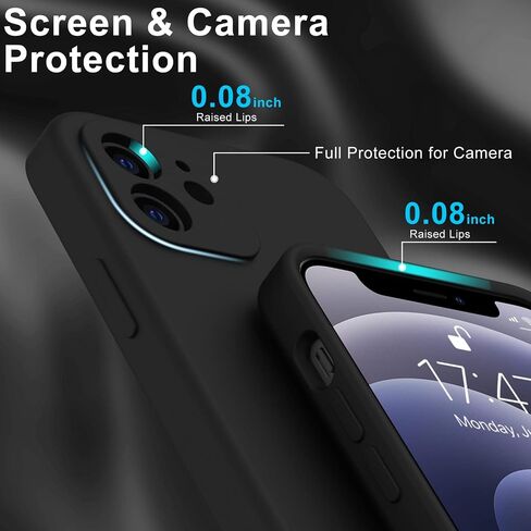 DEENAKIN Compatible with iPhone 12 Case with Screen Protector - Silky Silicone - Enhanced Camera Cover - 16ft Drop Tested - Slim Fit Protective Phone Case for Men Women Girls 6.1" - Black in Saudi Arabia