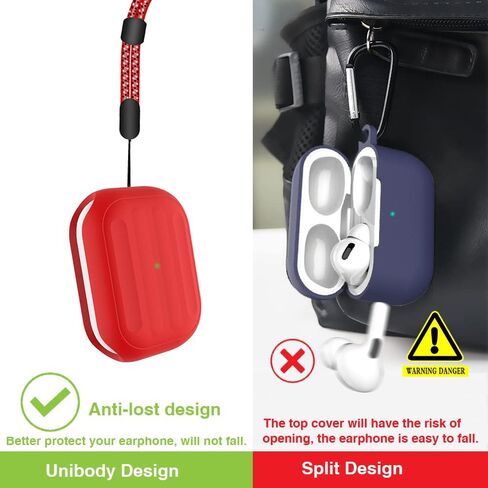حافظة HUABERICH مضادة للفقد لجهاز Airpods Pro 2nd، غطاء سيليكون ناعم Unibody، شحن لاسلكي، رؤية LED، حافظة رياضية مع حبل (توهج ليلي) in Kuwait