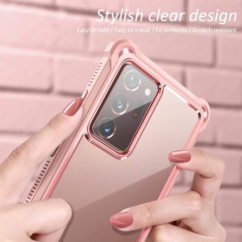 Dexnor for Galaxy Note 20 Ultra Case with Screen Protector Clear Electroplated Metal 360 Full Body Rugged Protective Shockproof Hard Cover Heavy Duty Defender Bumper for Samsung Note 20 Ultra 5G Pink in Saudi Arabia
