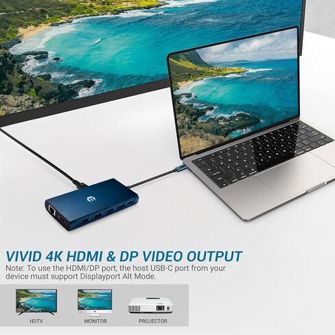 محطة إرساء USB C، OTAITEK 12 في 1 USB C Hub شاشة ثلاثية (مزدوج 4K HDMI، DP) 5XUSB، PD، إيثرنت، SD/TF، ​​صوت 3.5 مم، محطة إرساء كمبيوتر محمول لأجهزة Mac/Dell/Surface/HP in Kuwait