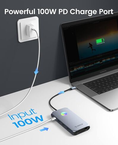 Docking Station USB C to Dual HDMI Adapter, ORICO 12 in 1 RGB USB C Hub with Dual HDMI, VGA, 100W PD, Ethernet, 4 USB Ports, SD/TF, Audio, 14 RGB Lighting Modes, Compatible for Windows/Mac OS（Grey） in Saudi Arabia