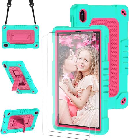for Walmart Onn 8 inch Gen 4 2024 Model Tablet Case with 2 Pcs Screen Protector,Heavy Duty Kids Shockproof Stand Shoulder Strap Case for Walmart Onn 8 2024 Model:100135923 (Green/Pink) in Saudi Arabia