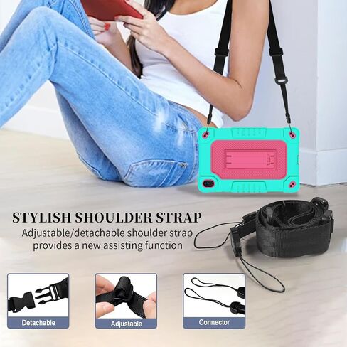 for Walmart Onn 8 inch Gen 4 2024 Model Tablet Case with 2 Pcs Screen Protector,Heavy Duty Kids Shockproof Stand Shoulder Strap Case for Walmart Onn 8 2024 Model:100135923 (Green/Pink) in Saudi Arabia