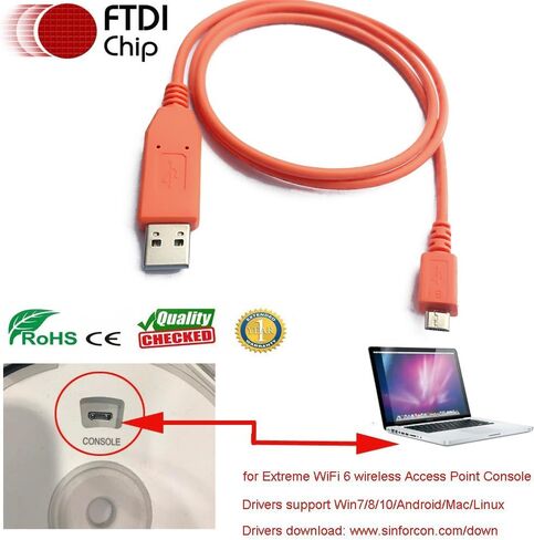 FTDI USB to Micro USB Console Cable for Extreme AP305C Wireless Access Point,for Aruba AP203 AP303 AP505 AP515 A535 AP555,80CM,Orange in Saudi Arabia