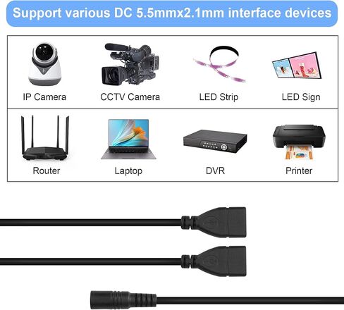 GINTOOYUN 2 Pcs DC5521 to USB Y Splitter Power Cord DC5.5mm x 2.1mm Female to Dual USB2.0 Female 20AWG Power Cord for Laptop, Small Fan, Printer, Camcorder, etc（16 Inch in Saudi Arabia