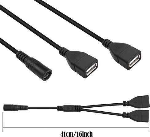GINTOOYUN 2 Pcs DC5521 to USB Y Splitter Power Cord DC5.5mm x 2.1mm Female to Dual USB2.0 Female 20AWG Power Cord for Laptop, Small Fan, Printer, Camcorder, etc（16 Inch in Saudi Arabia
