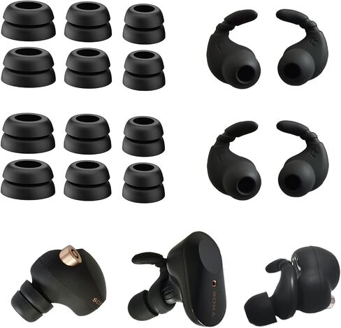 Anti-Slip Double Flange Ear Tips for Sony Earbuds Replacement Ear Hooks for Sony WF-1000XM4/WF-C500/Linkbuds S Earbuds Tips Black in Saudi Arabia
