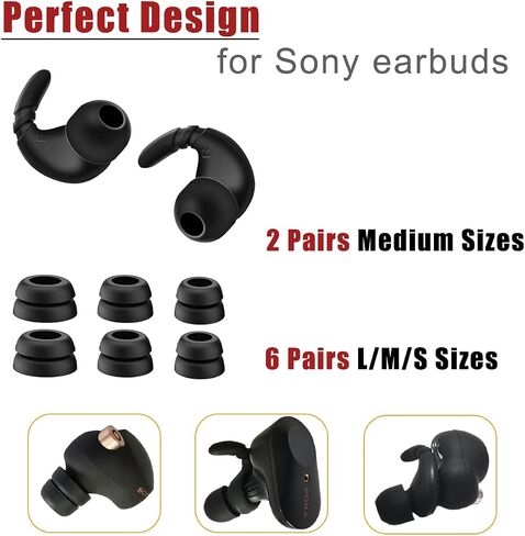 Anti-Slip Double Flange Ear Tips for Sony Earbuds Replacement Ear Hooks for Sony WF-1000XM4/WF-C500/Linkbuds S Earbuds Tips Black in Saudi Arabia