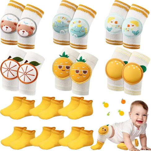 6 Sets Baby Crawling Knee Pads and Anti Slip Baby Socks Set Toddler Crawling Anti Slip Knee Protectors and Baby Walking Socks for Boys Girls Infant 6-12 Months in Saudi Arabia