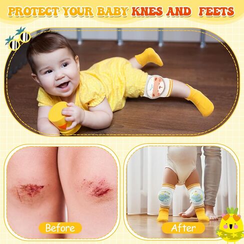 6 Sets Baby Crawling Knee Pads and Anti Slip Baby Socks Set Toddler Crawling Anti Slip Knee Protectors and Baby Walking Socks for Boys Girls Infant 6-12 Months in Saudi Arabia