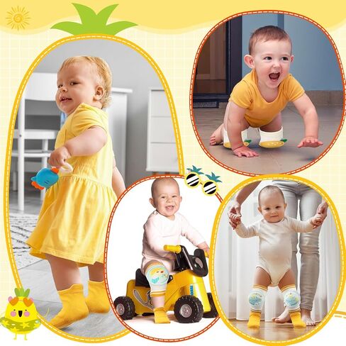 6 Sets Baby Crawling Knee Pads and Anti Slip Baby Socks Set Toddler Crawling Anti Slip Knee Protectors and Baby Walking Socks for Boys Girls Infant 6-12 Months in Saudi Arabia