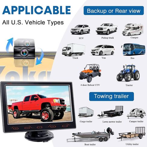 7-inch Backup Camera Ease-Setup for Cars: HD 1080P Touch Key Rear View Camera Real Time Image - Waterproof Reverse Camera for Van SUV Truck Y16 in Saudi Arabia