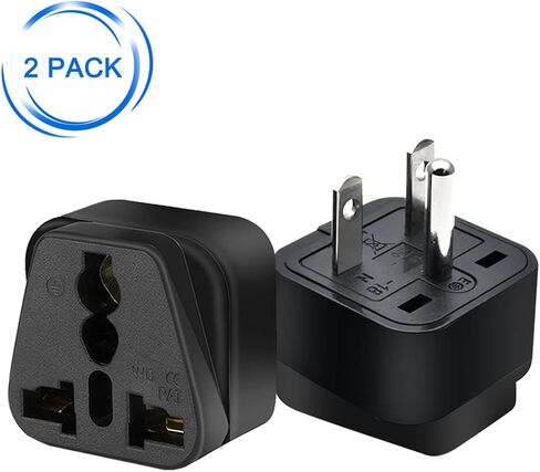 (2pack) US 3 Prong Plug to Universal Socket Power Converter,NEMA 6-15P Plug Adapter for NEMA 5-15P/5-20R/6-15P/6-20P/ EU/AU/US/UK & More Interface Conversion Plug (Black) in Kuwait