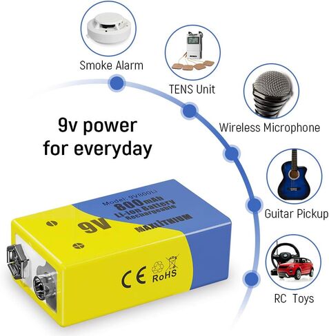 9v Rechargeable Batteries, Lithium-ion 9 Volt Battery Capacity 800mAh 7200mWh,3 Pack with Quick Charger in Kuwait