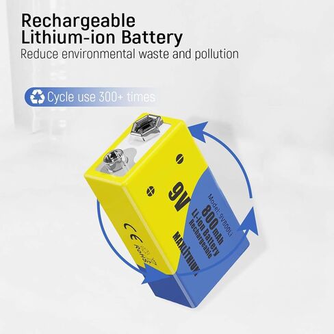 9v Rechargeable Batteries, Lithium-ion 9 Volt Battery Capacity 800mAh 7200mWh,3 Pack with Quick Charger in Kuwait