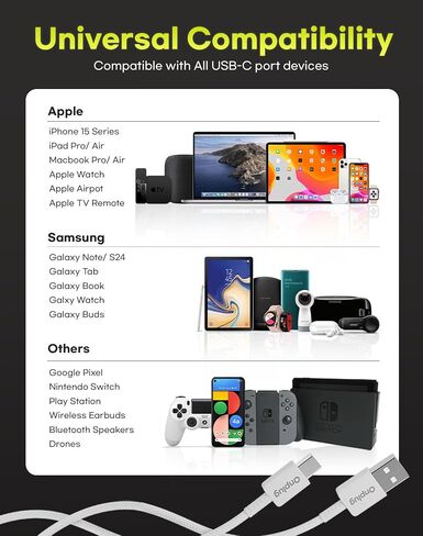 كابل شاحن USB C [عبوتين، 6 أقدام]، كابل شاحن 310 نوع C شحن سريع من النايلون المضفر USB A (USB 2.0) إلى كابل USB C لهاتف Samsung Galaxy Note 10 Note 9/S10+ S10، LG V30 (أبيض) in Saudi Arabia