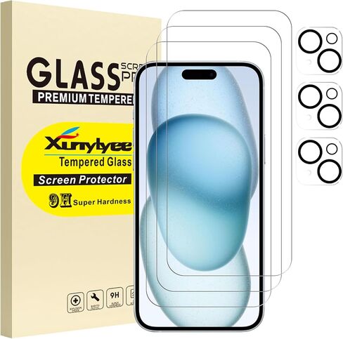 3 عبوات واقي شاشة لهاتف iPhone 15 Pro Max 6.7 بوصة + 3 عبوات واقي عدسة الكاميرا فيلم زجاجي مقسى in Saudi Arabia