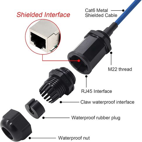 موصل مقاوم للماء RJ45 للتركيب على اللوحة مع درع، ذكر إلى أنثى، 8P8C، CAT6، M22 IP67 وصلة كابل إيثرنت LAN محول خارجي مقاوم للطقس (6 عبوات) in Kuwait