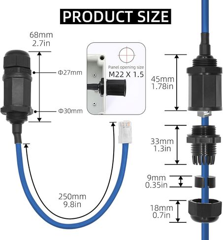 موصل مقاوم للماء RJ45 للتركيب على اللوحة مع درع، ذكر إلى أنثى، 8P8C، CAT6، M22 IP67 وصلة كابل إيثرنت LAN محول خارجي مقاوم للطقس (6 عبوات) in Kuwait