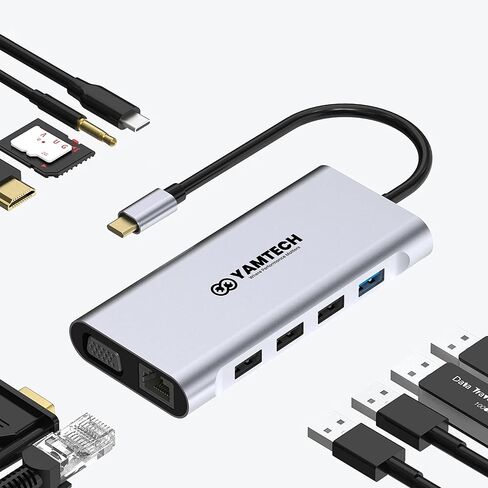 محطة إرساء مزدوجة الشاشة، YAMTECH 11 في 1 USB C محطة إرساء شاشة مزدوجة، محول شاشة مزدوج مع 4K، VGA، إيثرنت، 4USB، 100W PD، قاعدة USB C لجهاز MacBook Pro/Air HP Elitebook Lenovo Thinkpad in Saudi Arabia