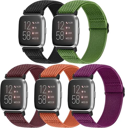 أربطة مرنة متوافقة مع سوار ساعة Fitbit Versa 2/Versa/Versa Lite/Versa Special Edition، أشرطة مضفرة من النايلون قابلة للتعديل بديلة لسوار معصم رياضي بحلقة منفردة للنساء والرجال in Saudi Arabia