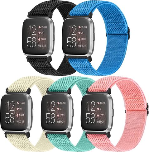أربطة مرنة متوافقة مع سوار ساعة Fitbit Versa 2/Versa/Versa Lite/Versa Special Edition، أشرطة مضفرة من النايلون قابلة للتعديل بديلة لسوار معصم رياضي بحلقة منفردة للنساء والرجال in Saudi Arabia