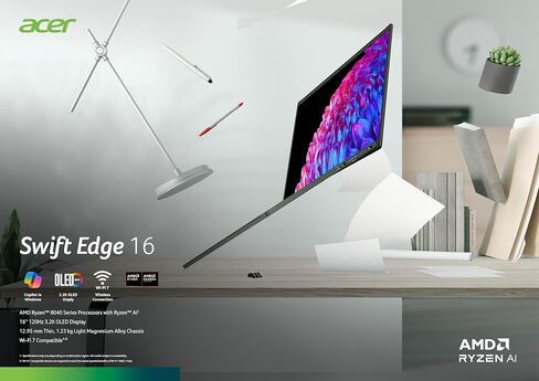 Acer Swift Edge 16 Laptop | 14" OLED WQXGA+ 3200 x 2000 Display | Unlock AI Experiences | AMD Ryzen 7 8840U Octa-Core Ryzen Processor | 16GB LPDDR5 | 1TB PCIe Gen 4 SSD | Wi-Fi 7 | SFE16-44-R8HM in Saudi Arabia