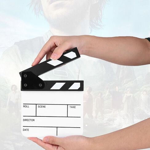 Movie Film Clap Board, Mini Acrylic Director Scene Clapperboard Photography Studio Video Tv Cut Action Film Cut Prop Scene Clapper with Give Away Erasable Pen (Black and White in Kuwait