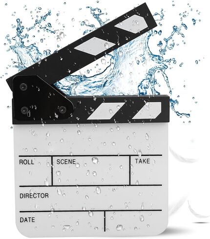 Movie Film Clap Board, Mini Acrylic Director Scene Clapperboard Photography Studio Video Tv Cut Action Film Cut Prop Scene Clapper with Give Away Erasable Pen (Black and White in Kuwait