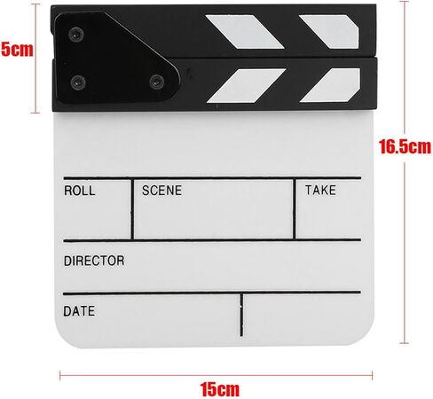 Movie Film Clap Board, Mini Acrylic Director Scene Clapperboard Photography Studio Video Tv Cut Action Film Cut Prop Scene Clapper with Give Away Erasable Pen (Black and White in Kuwait