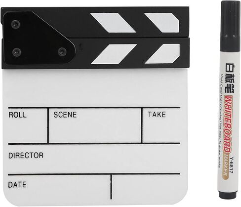 Movie Film Clap Board, Mini Acrylic Director Scene Clapperboard Photography Studio Video Tv Cut Action Film Cut Prop Scene Clapper with Give Away Erasable Pen (Black and White in Kuwait