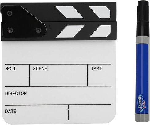 Movie Film Clap Board, Mini Acrylic Director Scene Clapperboard Photography Studio Video Tv Cut Action Film Cut Prop Scene Clapper with Give Away Erasable Pen (Black and White in Kuwait