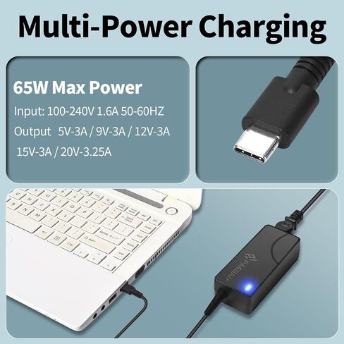 65W USB C Laptop Charger for Lenovo Chromebook Thinkpad Yoga, DELL Latitude XPS, HP EliteBook, Acer Asus MacBook pro 20V 3.25A Type C AC Adapter Power Supply Cord in Saudi Arabia