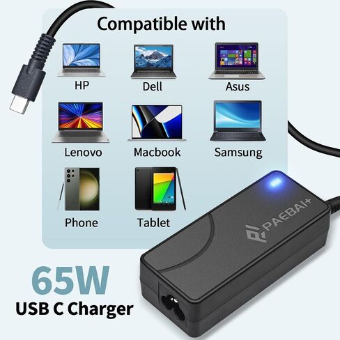 65W USB C Laptop Charger for Lenovo Chromebook Thinkpad Yoga, DELL Latitude XPS, HP EliteBook, Acer Asus MacBook pro 20V 3.25A Type C AC Adapter Power Supply Cord in Saudi Arabia