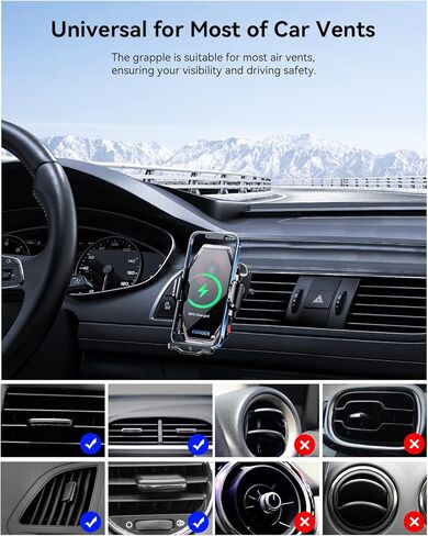 شاحن سيارة لاسلكي من ESSAGER، حامل هاتف سريع الشحن بقدرة 15 وات Qi لتركيب الهاتف في السيارة لهواتف iPhone 15 14 13 12 11 Pro Max Xs وSamsung Galaxy S24 Ultra S23 S22 S21 وS20 وS10+ in Kuwait