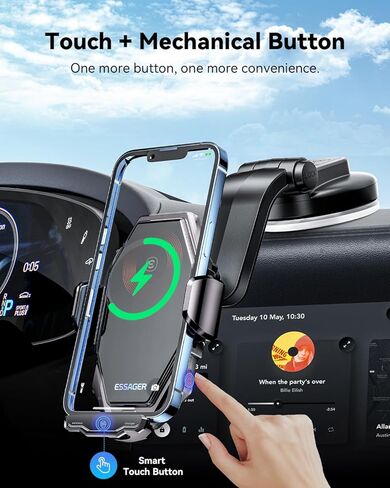 شاحن سيارة لاسلكي من ESSAGER، حامل هاتف سريع الشحن بقدرة 15 وات Qi لتركيب الهاتف في السيارة لهواتف iPhone 15 14 13 12 11 Pro Max Xs وSamsung Galaxy S24 Ultra S23 S22 S21 وS20 وS10+ in Kuwait