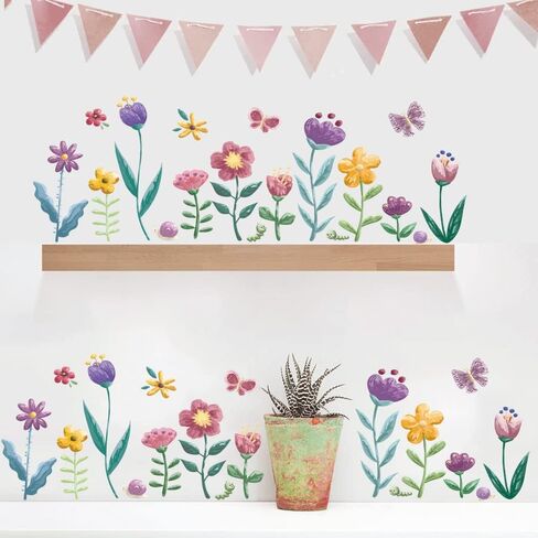 Runtoo Garden Flower Wall Corner Decals Floral Baseboard Wall Stickers Baby Nursery Girls Bedroom Classroom Window Clings Decor in Saudi Arabia