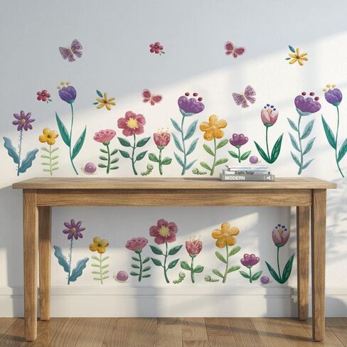 Runtoo Garden Flower Wall Corner Decals Floral Baseboard Wall Stickers Baby Nursery Girls Bedroom Classroom Window Clings Decor in Saudi Arabia